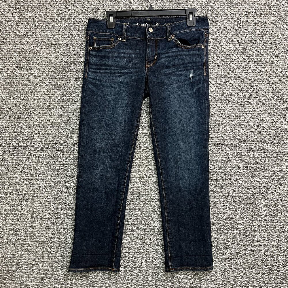 American Eagle Jeans Artist Women's Sz 8 Blue Distressed Low Rise 24.5in Inseam